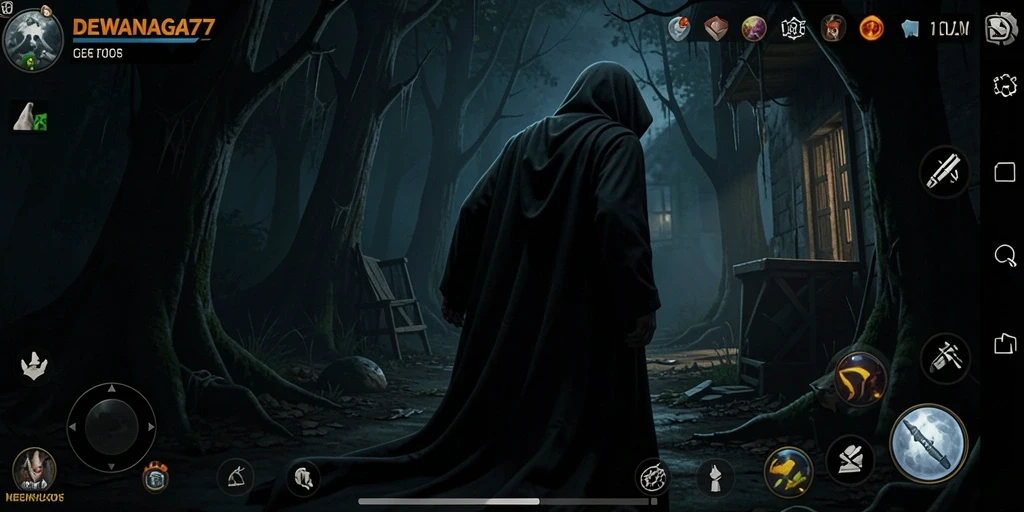 Tampilan gameplay menegangkan dari DEWANAGA77 dengan elemen horror yang kuat.