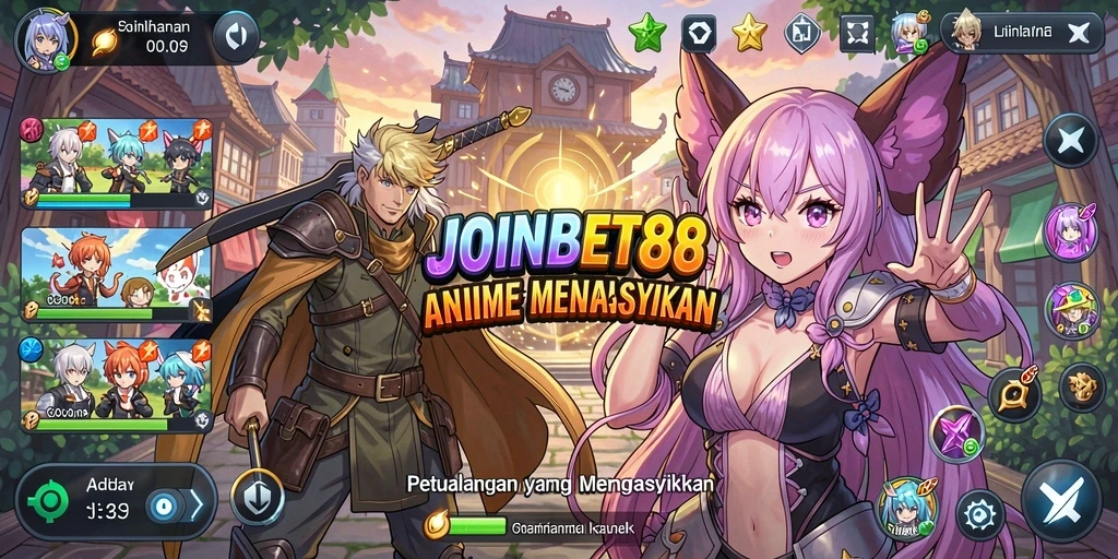 Tampilan dinamis dan karakter Anime yang penuh warna dalam gameplay.