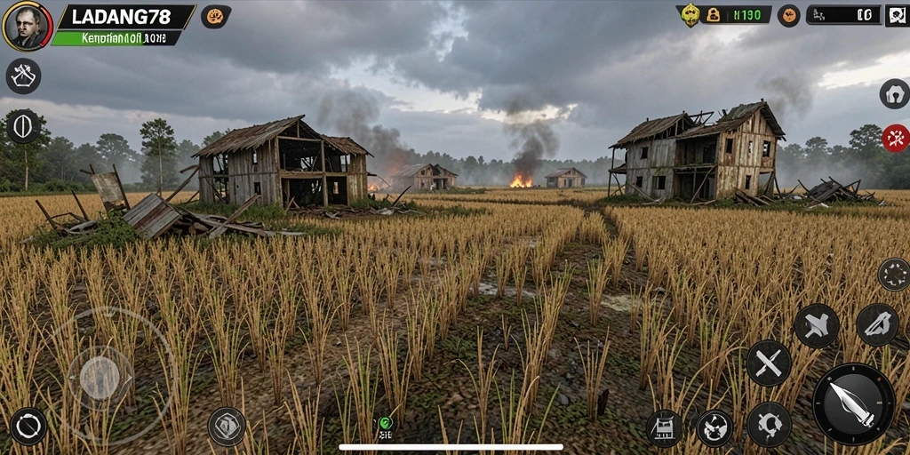 Tangkapan layar gameplay LADANG78 menampilkan suasana menegangkan di ladang yang angker.
