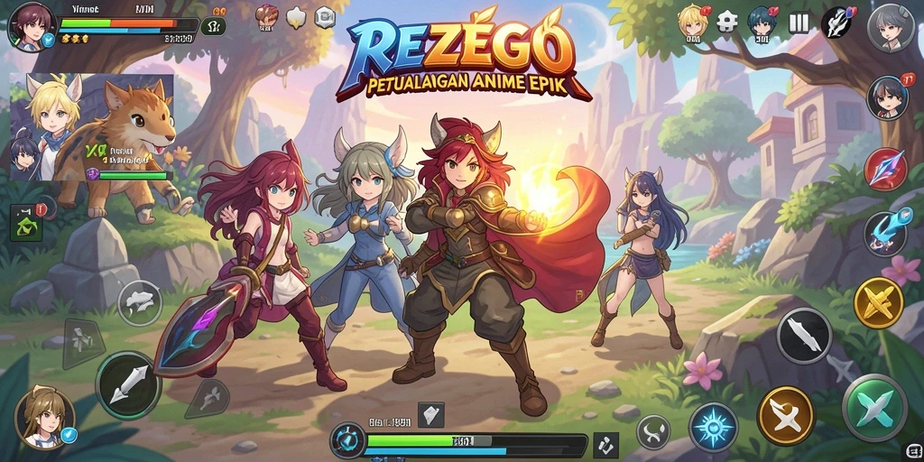 Tampilan gameplay menakjubkan dari REZEGO dengan karakter Anime ikonik.